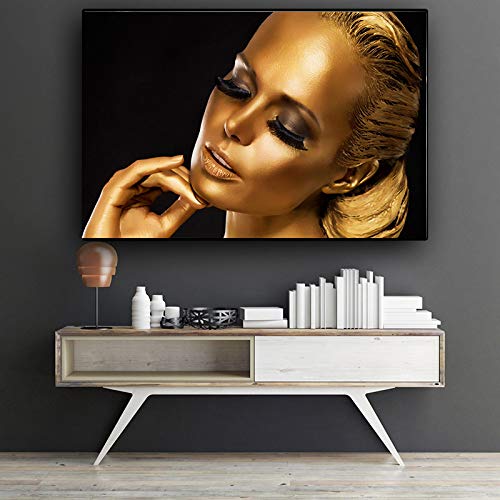 wopiaol Mujer Negra y Dorada, Arte de Pared, Pintura, Cuadros Impresos en Lienzo, imágenes, Arte, artesanía, Regalo Incluido para la decoración de la Pared del hogar, 70x100 cmSin Marco