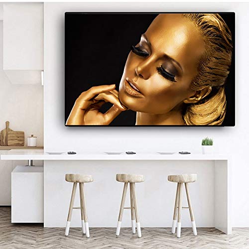 wopiaol Mujer Negra y Dorada, Arte de Pared, Pintura, Cuadros Impresos en Lienzo, imágenes, Arte, artesanía, Regalo Incluido para la decoración de la Pared del hogar, 70x100 cmSin Marco