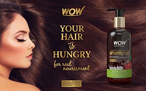 WOW Champú de vinagre de sidra de manzana, 300 ml, sin sulfato, sin parabenos, vinagre de sidra de manzana natural infundido.
