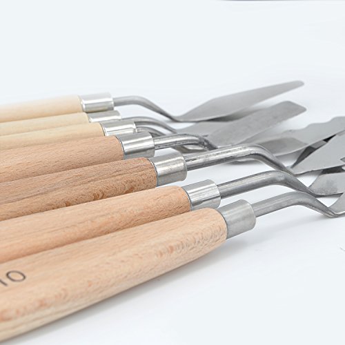 WOWOSS 13 Piezas Espátulas para Pintura al óleo en Acero con Mango de Madera, Cuchillas Paleta en Acero Inoxidable para Pintura para Artistas, Pintura Raspadora