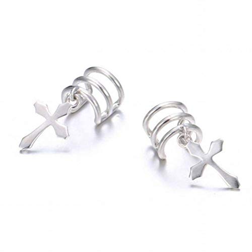 WOZUIMEI Pendiente Colgante Eardrop Stud Pendiente 925 Clip de Tremella Personalidad Creativa Femenina sin Aretes Perforados Pendientes Cruzados Punk para Mujeres, Plata