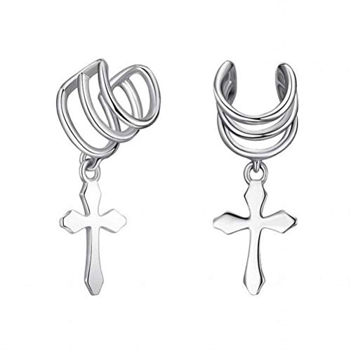 WOZUIMEI Pendiente Colgante Eardrop Stud Pendiente 925 Clip de Tremella Personalidad Creativa Femenina sin Aretes Perforados Pendientes Cruzados Punk para Mujeres, Plata