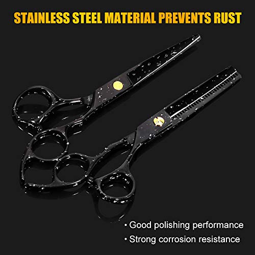 Wrei tijeras de peluquería, Conjunto Tijeras Peluquelo Profesional para el cabello, tijeras de peluquería con capa de barbero y peine de maquinilla de afeitar, set corte de pelo profesional (Negra)