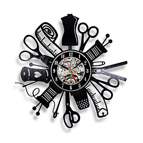 wtnhz LED Reloj de Pared de Vinilo Colorido Disco de Vinilo Reloj de Pared diseño Moderno decoración de la Sala de Estar Tema Artesanal Hecho a Mano Reloj de Costura Reloj de Pared decoración del
