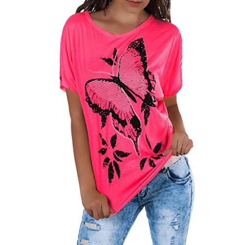 WTOUHE Mujer Tops, 2019 Camiseta de moda de verano Cuello redondo Tacones impresos Camisetas de manga corta Mujer Causal de playa Camisa de barba