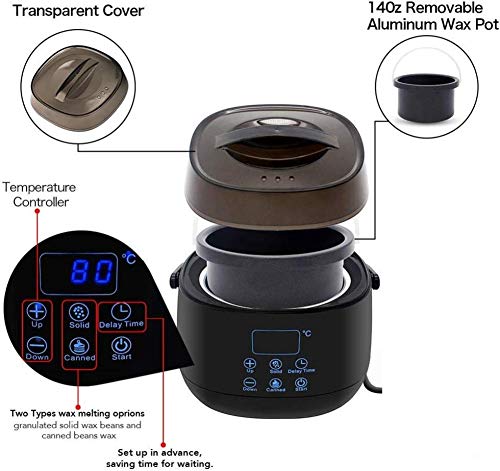 WUAZ Calentador de Cera Depilación, Calentador de Cera Digital con Temperatura de Ajuste automático para Rostro, Cuerpo, Bikini, piernas con Pantalla LED