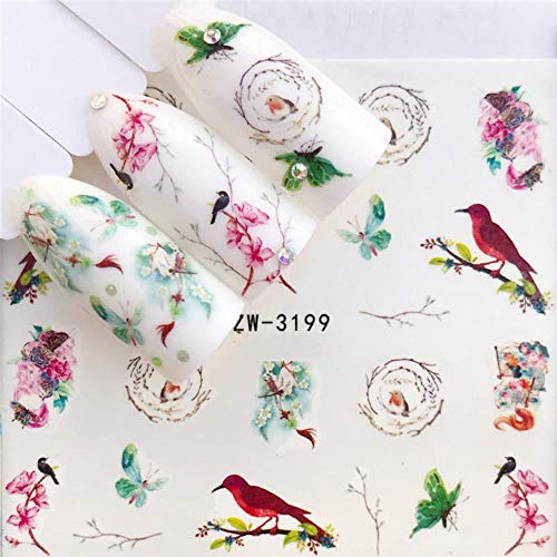 WUF 1 Sheets 2020 DIY Designer Water Transfer Tips Nail Art Pink Rose Flower Sticker Decals Women Beauty Wedding Nails,YZW-3189
