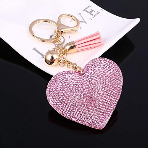Wuqiang CMF 2 PCS Llavero del corazón de Cuero Titular de la Borla de la Llave del Oro del Metal cristalino Llavero Llavero Encanto del Bolso Colgante de Regalo automático (púrpura)