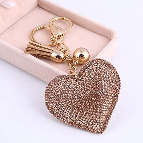 Wuqiang CMF 2 PCS Llavero del corazón de Cuero Titular de la Borla de la Llave del Oro del Metal cristalino Llavero Llavero Encanto del Bolso Colgante de Regalo automático (púrpura)