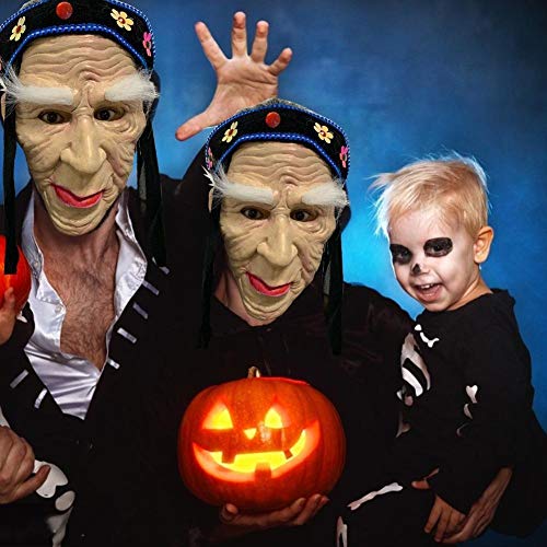 wxq China Mengpo señora Mayor Horror Diablo Cabeza Completa de látex Máscaras de Horror Scary Bruja Masquerad Cosplay Traje Mal Asesino Vestido (Color : A)