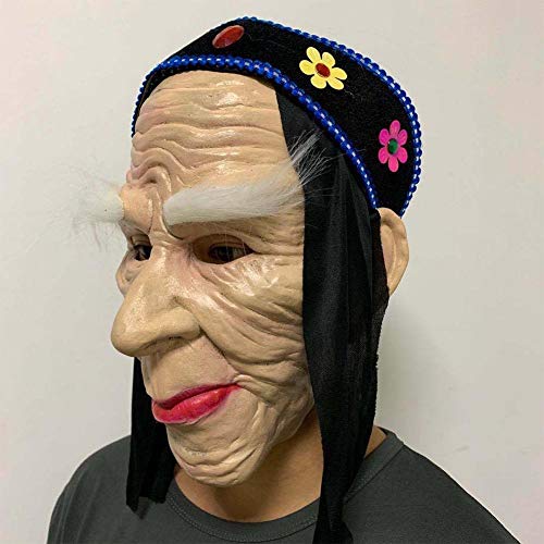 wxq China Mengpo señora Mayor Horror Diablo Cabeza Completa de látex Máscaras de Horror Scary Bruja Masquerad Cosplay Traje Mal Asesino Vestido (Color : A)