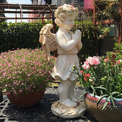 wxq Labios Rose 25x49cm Retro del Patio al Aire Libre Garland Ángel Jardín Blanco del Parque de Figurines Decoración del Ornamento de la Escultura de Resina Home Boy Craft (Color : Style 1)