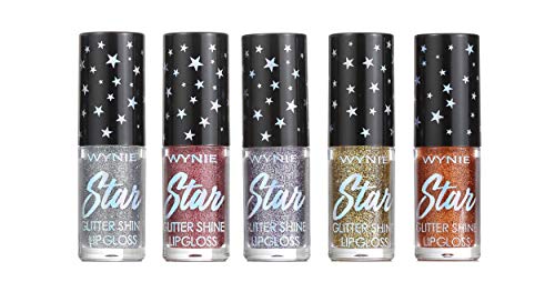 WYNIE Gloss de Labios Lipgloss Star Glitter Shine Brillo de Labios con Purpurina Acabado Brillo Tono 002-5 ml