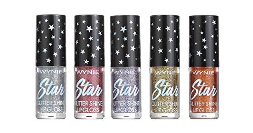 WYNIE Gloss de Labios Lipgloss Star Glitter Shine Brillo de Labios con Purpurina Acabado Brillo Tono 002-5 ml
