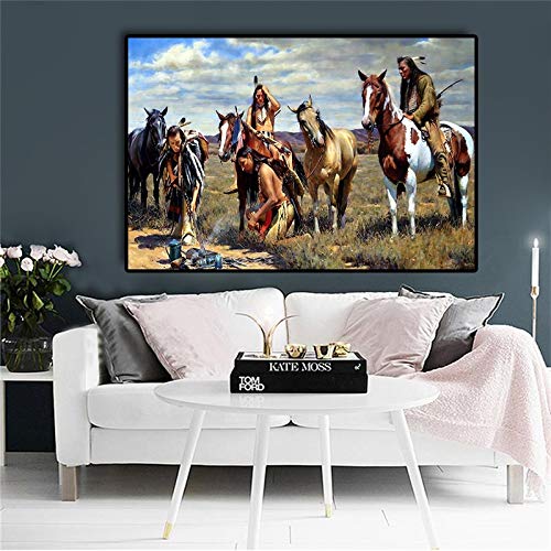 WZMFBH Indio Indio Nativo Prairie Horse Lienzo Póster E Impresiones Escandinavo Arte De La Pared Imagen De La Sala De Estar
