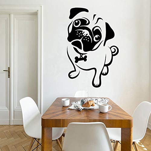 wZUN Pug Perro Pegatina de Pared de Dibujos Animados Cachorro Vinilo calcomanía Animal Lindo niños Dormitorio Sala de Estar decoración 32X50cm