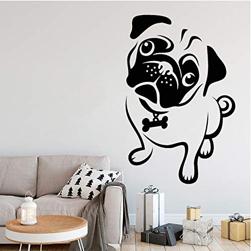 wZUN Pug Perro Pegatina de Pared de Dibujos Animados Cachorro Vinilo calcomanía Animal Lindo niños Dormitorio Sala de Estar decoración 32X50cm