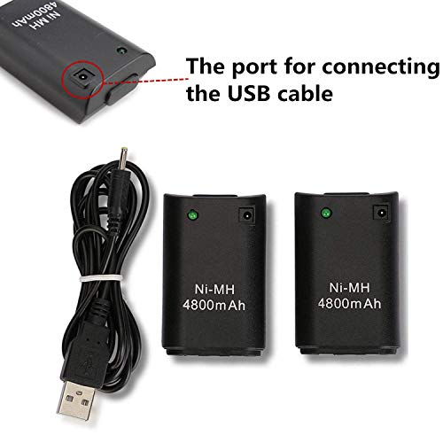 Xbox 360 Mando Batería, OSAN 2Pc 4800mAh Baterías + USB Cable para Mando Remoto de Control Xbox 360 Negro