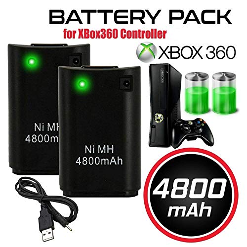 Xbox 360 Mando Batería, OSAN 2Pc 4800mAh Baterías + USB Cable para Mando Remoto de Control Xbox 360 Negro