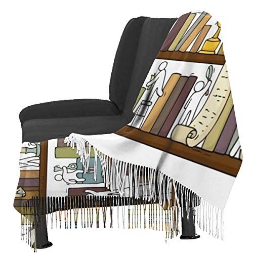 XCNGG Bufanda con flecos de cachemira de imitación chal bufanda larga de moda Scarf Funny Little People In Library Bookshelf Womens Warm Long Shawl Wraps Large Knit Cashmere Feel Scarves