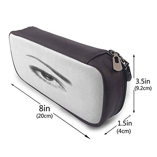 XCNGG Estuche para lápices de cuero suave con pestañas, estuche para bolígrafo, estilo 3D, ilustración de ojo con puntos sobre fondo blanco, retro, efecto haltone, estuche para papelería, negro, blanc