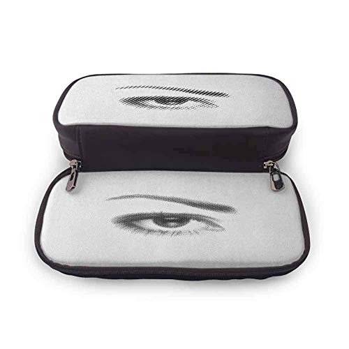 XCNGG Estuche para lápices de cuero suave con pestañas, estuche para bolígrafo, estilo 3D, ilustración de ojo con puntos sobre fondo blanco, retro, efecto haltone, estuche para papelería, negro, blanc