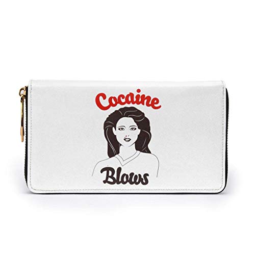XCNGG Ladies Cocaine Blows Cartera Larga De Cuero Genuino para Hombre con Cremallera