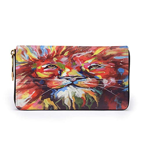 XCNGG Tengyiyi, Soporte para Pasaporte de Viaje de Cuero Genuino, Billetera de Viaje con Pintura de león de Colores creativos, Funda, Tarjetero para Mujeres y niñas