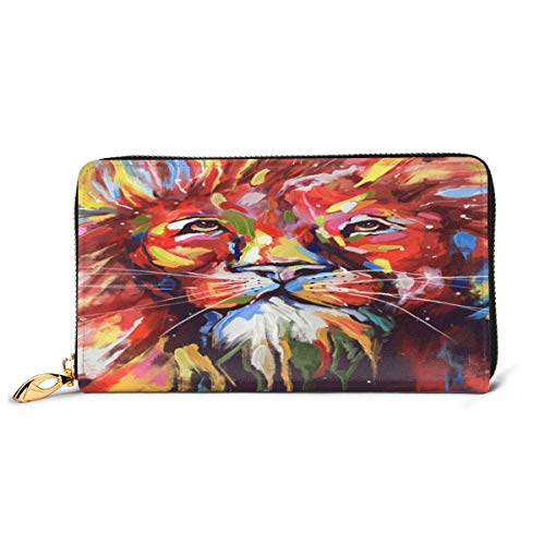 XCNGG Tengyiyi, Soporte para Pasaporte de Viaje de Cuero Genuino, Billetera de Viaje con Pintura de león de Colores creativos, Funda, Tarjetero para Mujeres y niñas