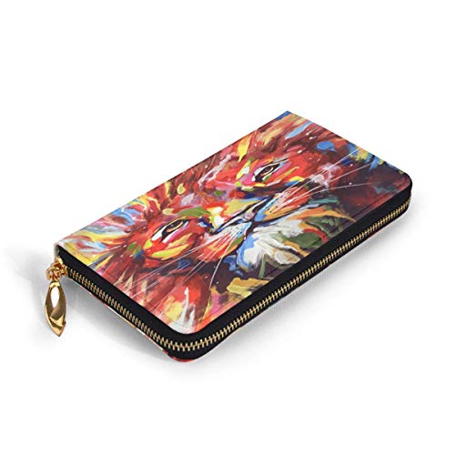 XCNGG Tengyiyi, Soporte para Pasaporte de Viaje de Cuero Genuino, Billetera de Viaje con Pintura de león de Colores creativos, Funda, Tarjetero para Mujeres y niñas
