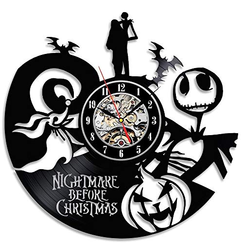 xcvbxcvb Disco de Vinilo Reloj de Pared diseño Moderno Tema de Halloween Reloj Negro Cuarzo silencioso clásico CD Reloj de Pared Artista decoración del hogar 12 Pulgadas