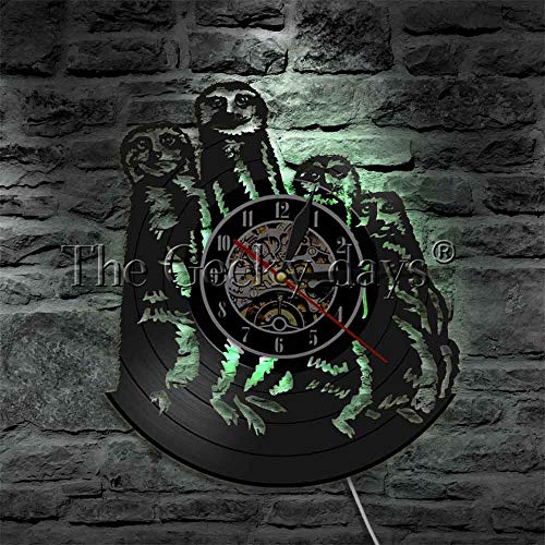 xcvbxcvb Meerkat Night Light Zoo Animal Retroiluminación LED Reloj Moderno Reloj de Pared con retroiluminación LED Habitación para niños Luz de guardería