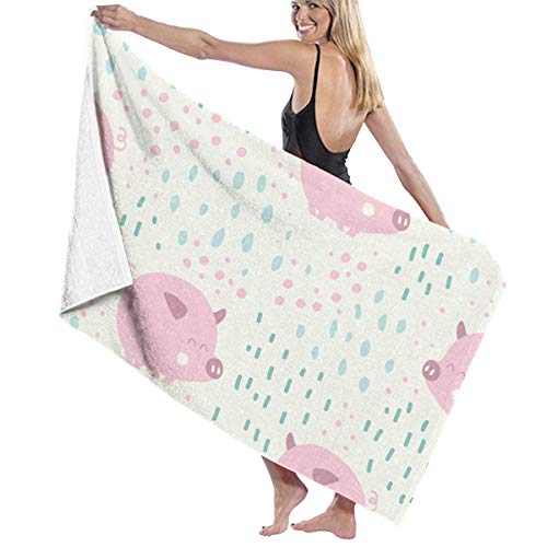 xcvgcxcvasda Serviette de Bain, Cartoon Pig Colored Rain Prints Bath Towel Wrap SPA Shower and Wrap Towels Swimming Bathrobe Cover Up for Ladies Girls White