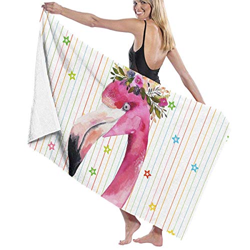 xcvgcxcvasda Serviette de Bain, Garlanded Flamingo Stars Stripe Bath Towel Wrap SPA Shower and Wrap Towels Swimming Bathrobe Cover Up for Ladies Girls White