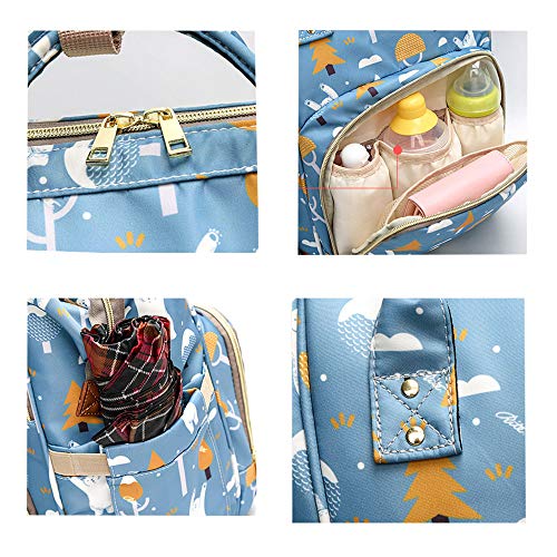 Xersex Mochila de Pañales,Gran Capacidad Versátil Resistente al Agua Bolsa, Adecuada para los Viajes de Mamá y Papá, 3 Bolsas con Aislamiento 2 Ganchos para Carritos de Bebé (Azul)