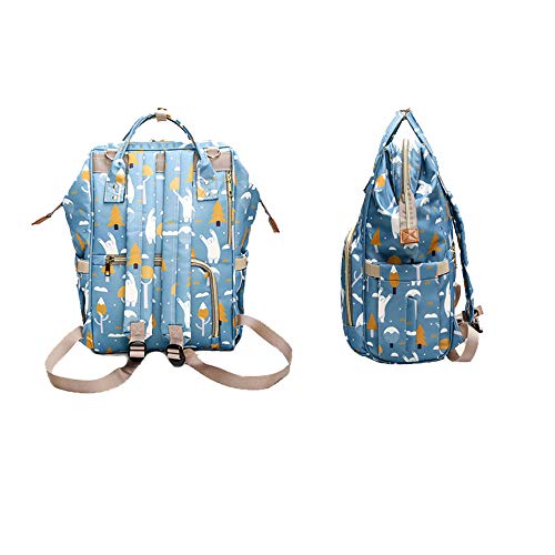 Xersex Mochila de Pañales,Gran Capacidad Versátil Resistente al Agua Bolsa, Adecuada para los Viajes de Mamá y Papá, 3 Bolsas con Aislamiento 2 Ganchos para Carritos de Bebé (Azul)