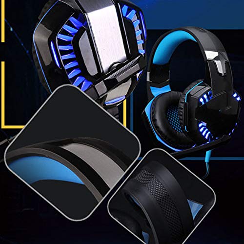 XHN Gaming Headset con micrófono para PC Ps4, sonido estéreo sobre auriculares con reducción de ruido micrófono control de volumen y luz LED para ordenador portátil Tablet Mac Ipad-azul