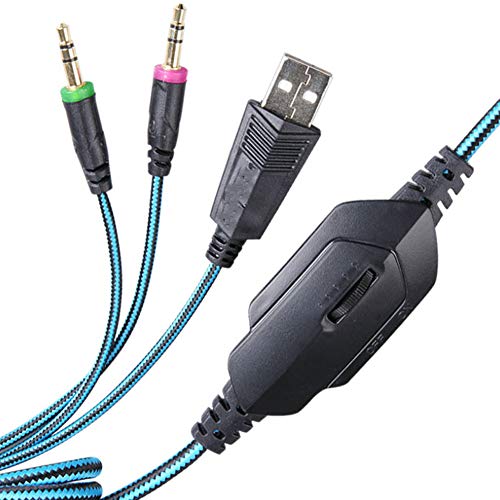 XHN Gaming Headset con micrófono para PC Ps4, sonido estéreo sobre auriculares con reducción de ruido micrófono control de volumen y luz LED para ordenador portátil Tablet Mac Ipad-azul