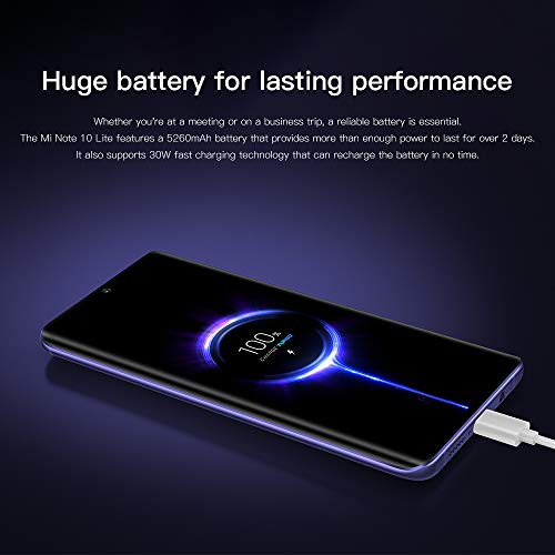 Xiaomi Mi Note 10 Lite Smartphone, 6GB RAM 128GB ROM, 6.47" FHD 3D AMOLED Pantalla, Quad Camera (64MP + 8MP + 5MP + 2MP) Versión Global (Púrpura)