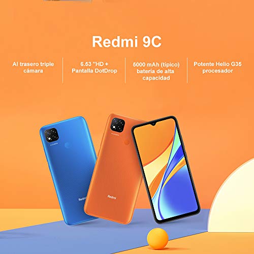 Xiaomi Redmi 9C Smartphone 3GB 64GB 6.53" HD+ Dot Drop Display 5000mAh (typ) Desbloqueo Facial con IA 13 MP AI Triple Cámara [versión en español] Naranja