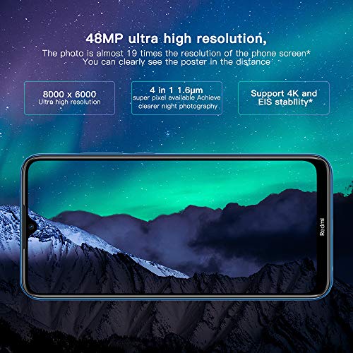 Xiaomi Redmi Note 8T Teléfono 3GB RAM + 32GB ROM, Pantalla Completa de 6.3", con NFC, procesador Snapdragon 665 Octa-Core, 13MP Frontal y 48MP AI Cuatro cámaras traseras Versión móvil Global (Azul)