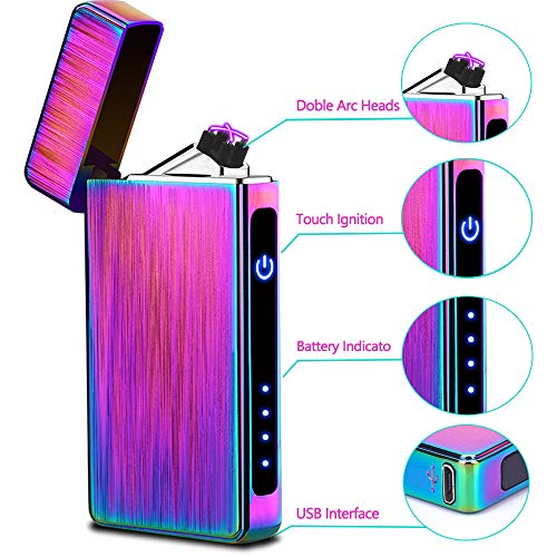 XIMU Mechero Electrico, Encendedor Electrico USB Doble Arco Mechero Recargable y Resistente al Viento, Mechero de Plasma sin Gas (Cable USB y Caja de Regalo Incluidos) (Color)