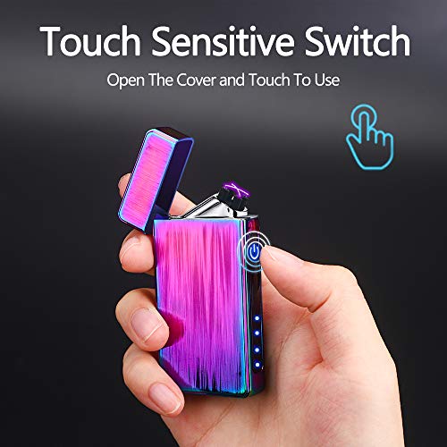 XIMU Mechero Electrico, Encendedor Electrico USB Doble Arco Mechero Recargable y Resistente al Viento, Mechero de Plasma sin Gas (Cable USB y Caja de Regalo Incluidos) (Color)