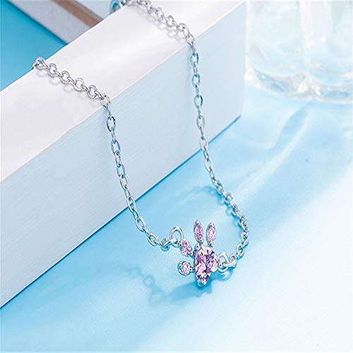 xinMarJ Rose Gold S925 Silver Bracelet Fresh Pink Diamond Footprint Cute Ladies Bracelet