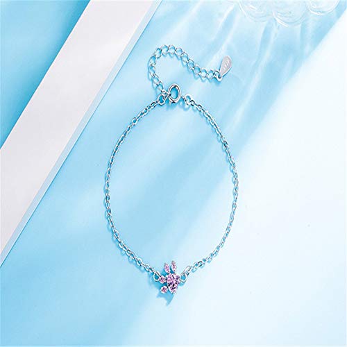 xinMarJ Rose Gold S925 Silver Bracelet Fresh Pink Diamond Footprint Cute Ladies Bracelet