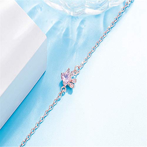 xinMarJ Rose Gold S925 Silver Bracelet Fresh Pink Diamond Footprint Cute Ladies Bracelet