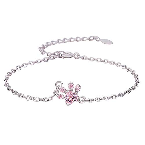 xinMarJ Rose Gold S925 Silver Bracelet Fresh Pink Diamond Footprint Cute Ladies Bracelet