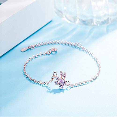 xinMarJ Rose Gold S925 Silver Bracelet Fresh Pink Diamond Footprint Cute Ladies Bracelet