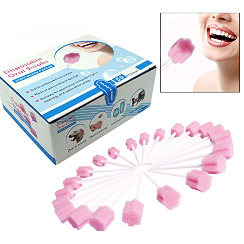 Xrten 50 Pcs Esponja Desechable para el Cuidado Oral, Limpieza de Boca Dientes higiene buco-Dental