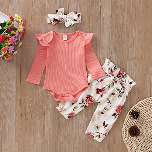 Xuefoo - Conjunto de ropa infantil de manga larga para bebé o niña, con volantes, conjunto de 3 piezas Rose À Manches Longues 12-18 Meses
